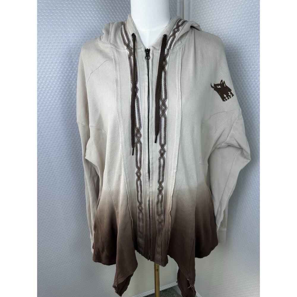 Western Boho Ombré Hoodie, Jacket Wolf Graphic, Southwestern, Tribal Large - Picture 7 of 15